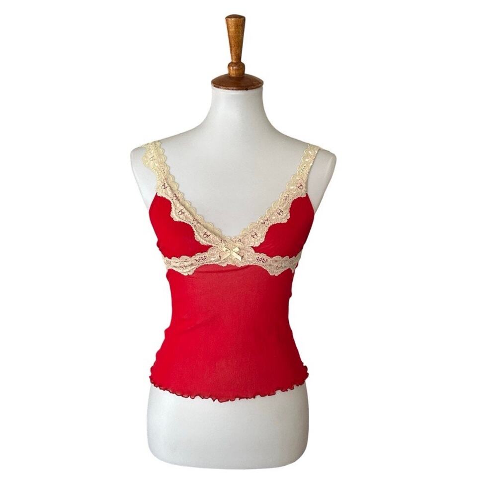 NWT Vintage 90s Y2K Zoey Red Mesh Lace Camisole Top S/M